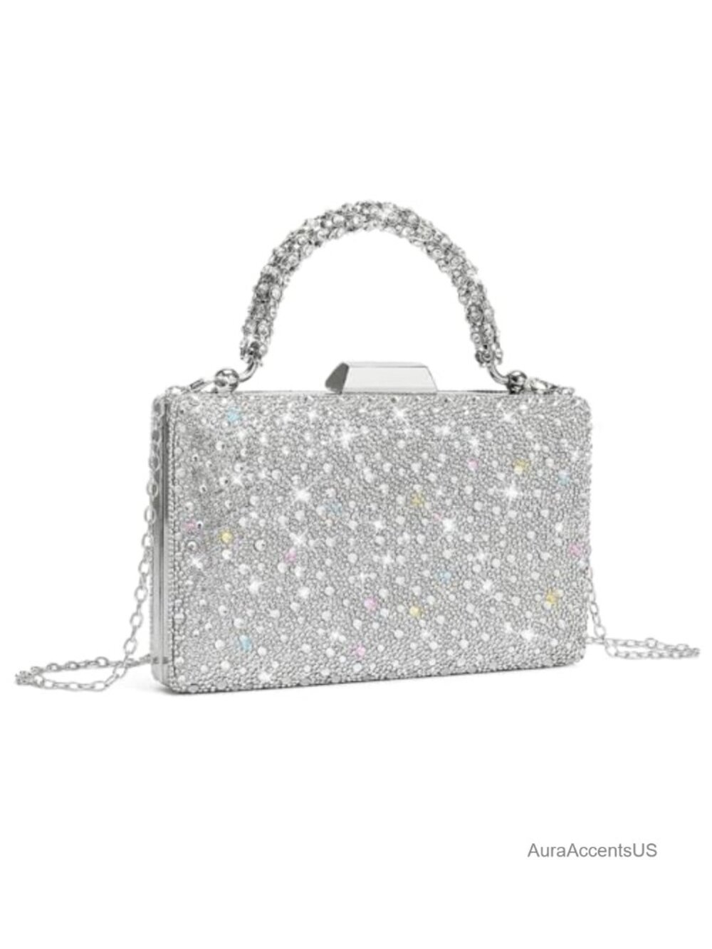 Rhinestone Crystal Evening Clutch with Detachable Chain Crossbody Bag